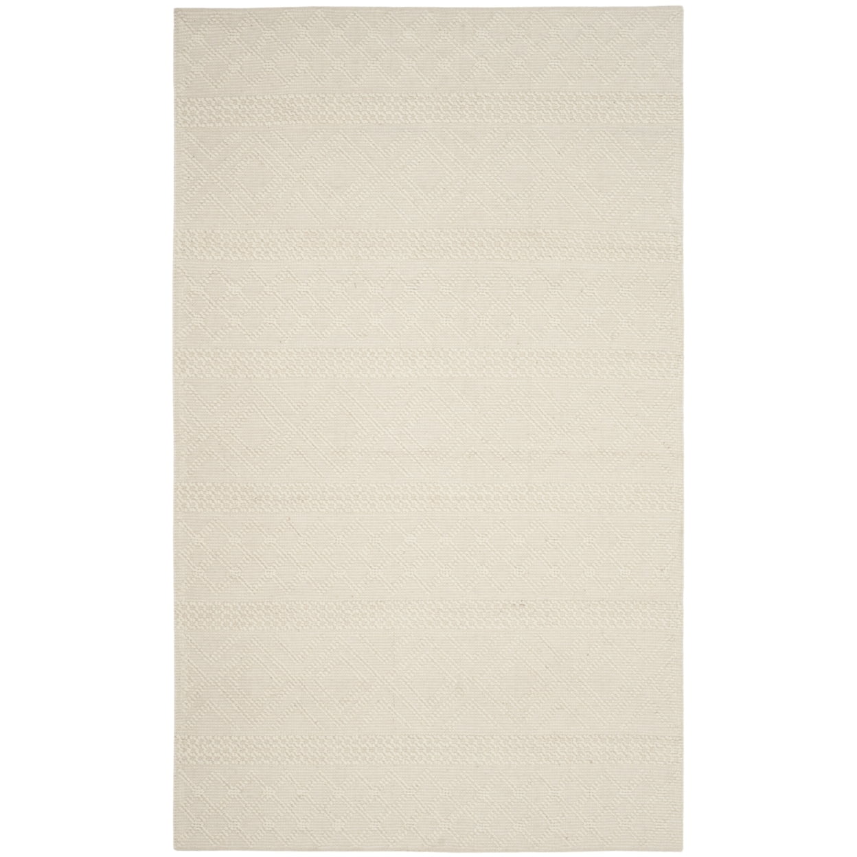 Off-White Geometric Hand-Knotted Wool 4' x 6' Rug