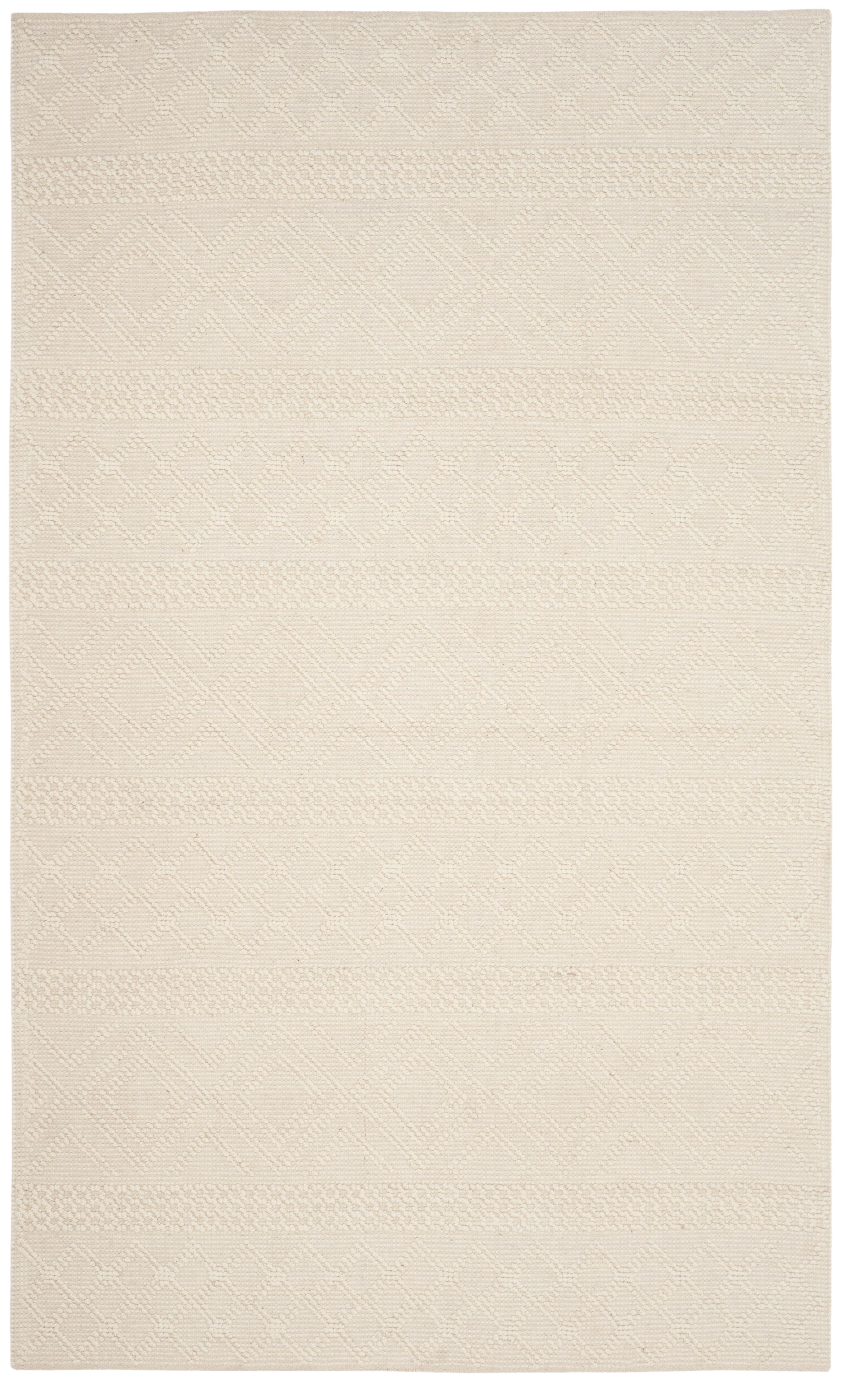 Off-White Rectangular Handmade Tufted Wool Area Rug