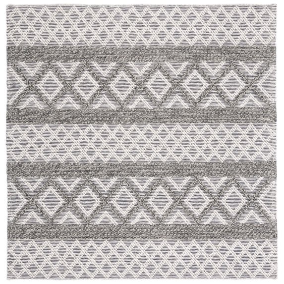 SAFAVIEH Vermont Chelsea Striped Area Rug, Ivory/Dark Grey, 6' x 6' Square