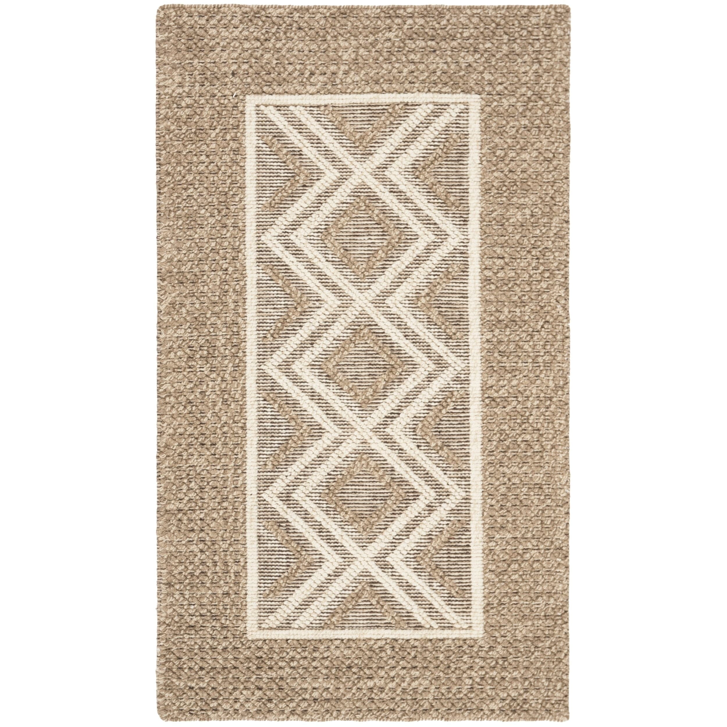 Beige and Ivory Handwoven Wool Rectangular Area Rug, 5' x 8'