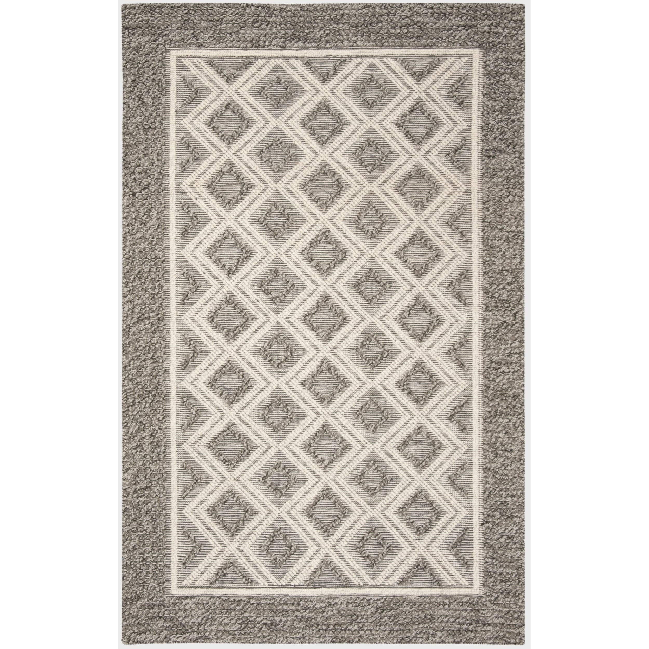 Handmade Ivory and Grey Wool Geometric Area Rug