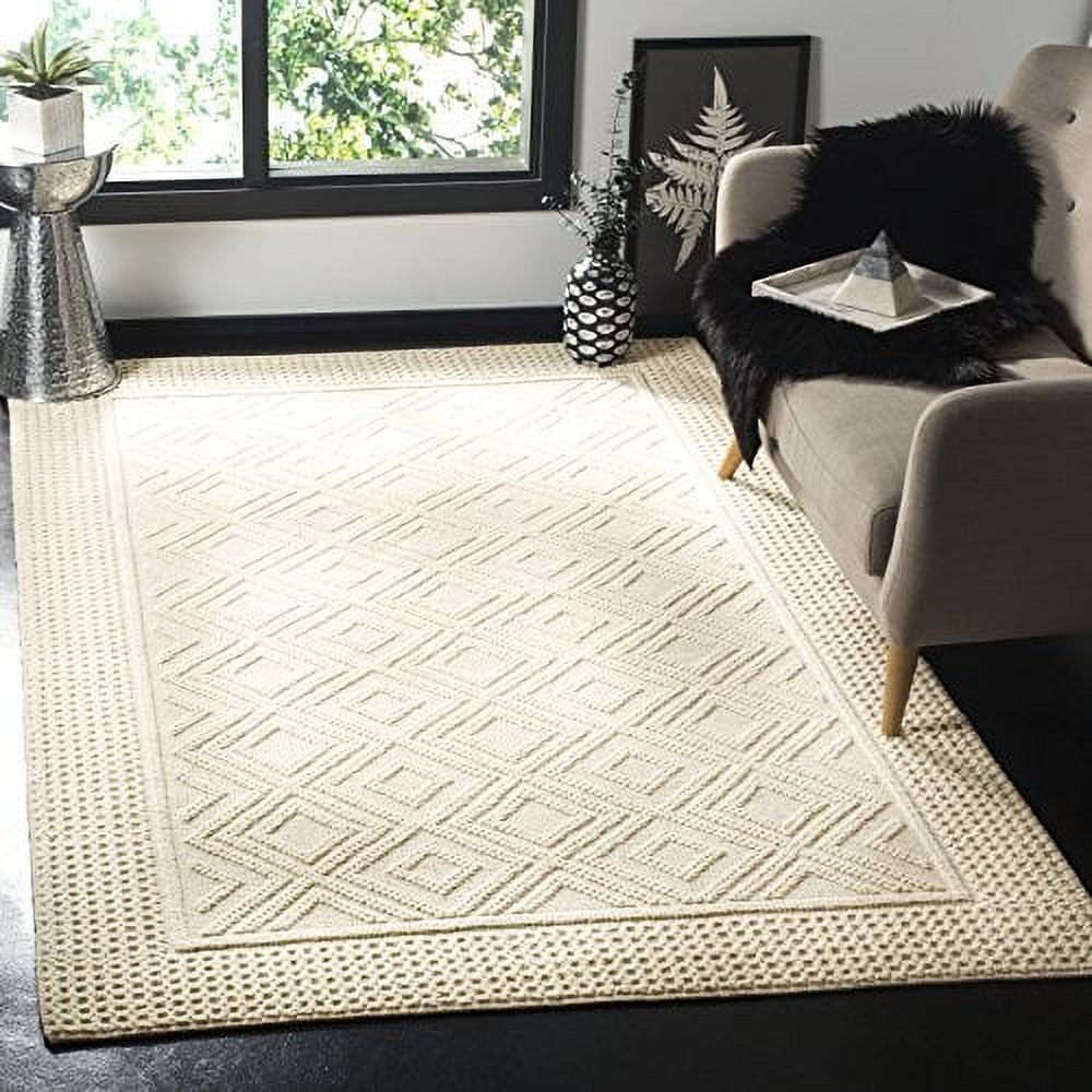 Ivory Hand-Knotted Wool Rectangular 6' x 9' Area Rug