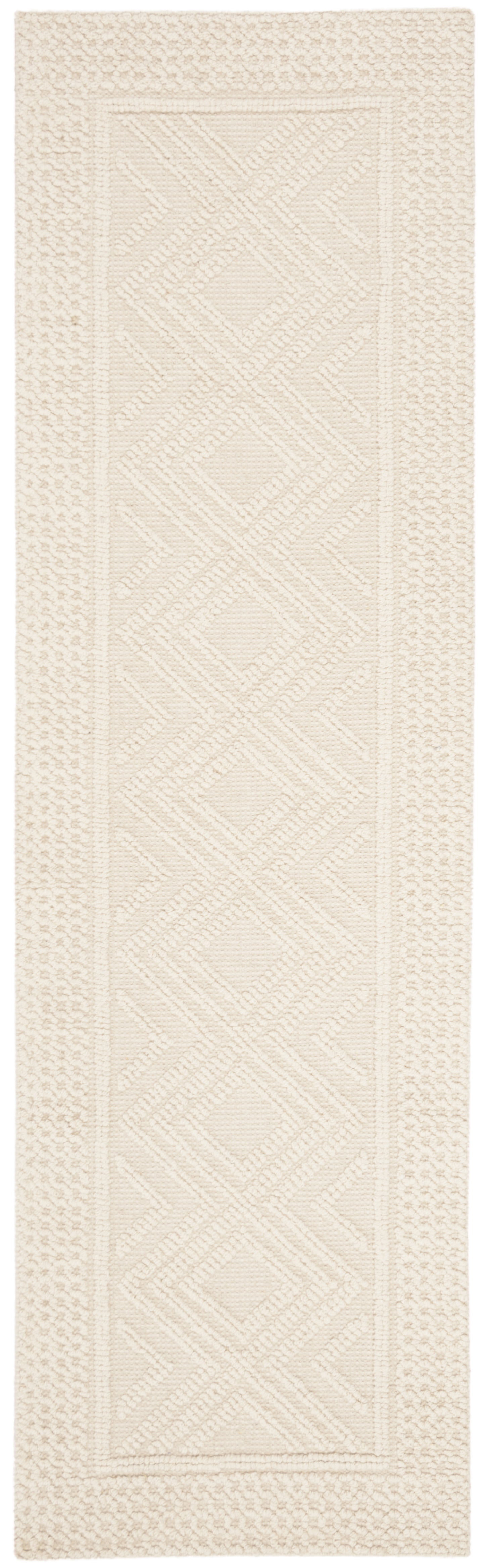 Ivory Hand-Knotted Wool Runner Rug, 2'3" x 14'