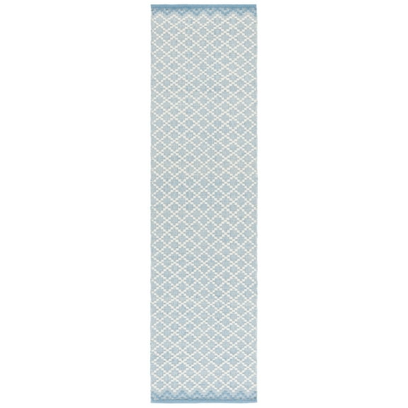 SAFAVIEH Vermont Jilliean Diamond Quatrefoil Runner Rug, Light Blue/Ivory, 2'3" x 9'