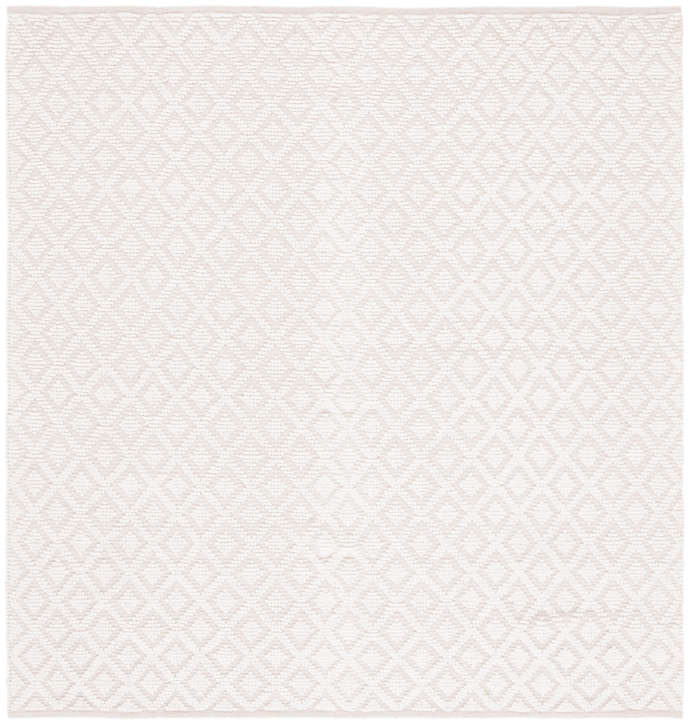 Ivory Hand-Knotted Wool and Cotton Square Rug, 4' x 4'