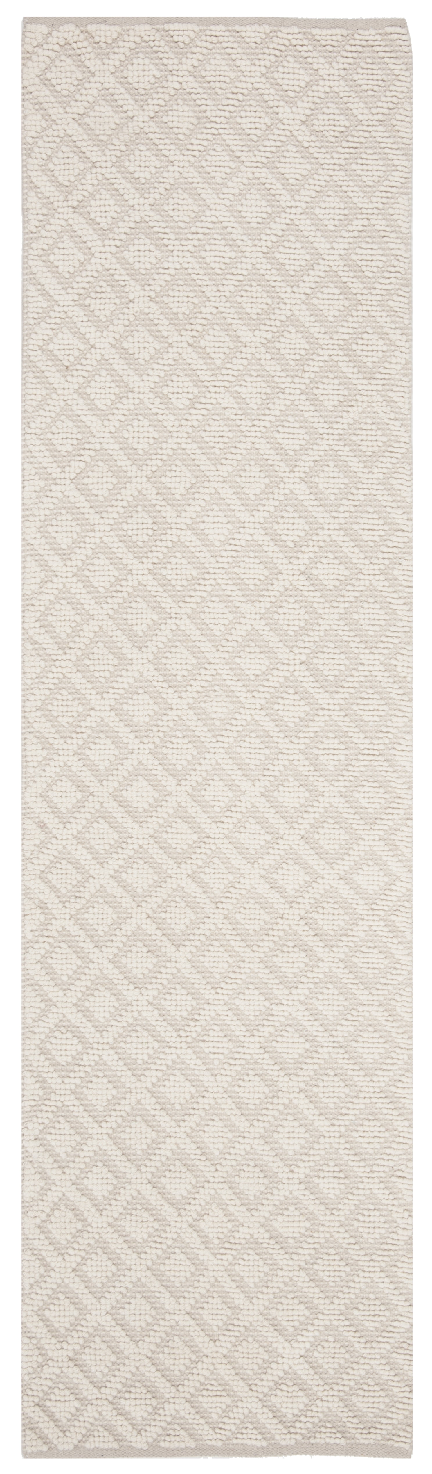 Handwoven Ivory Wool and Cotton Geometric Runner Rug