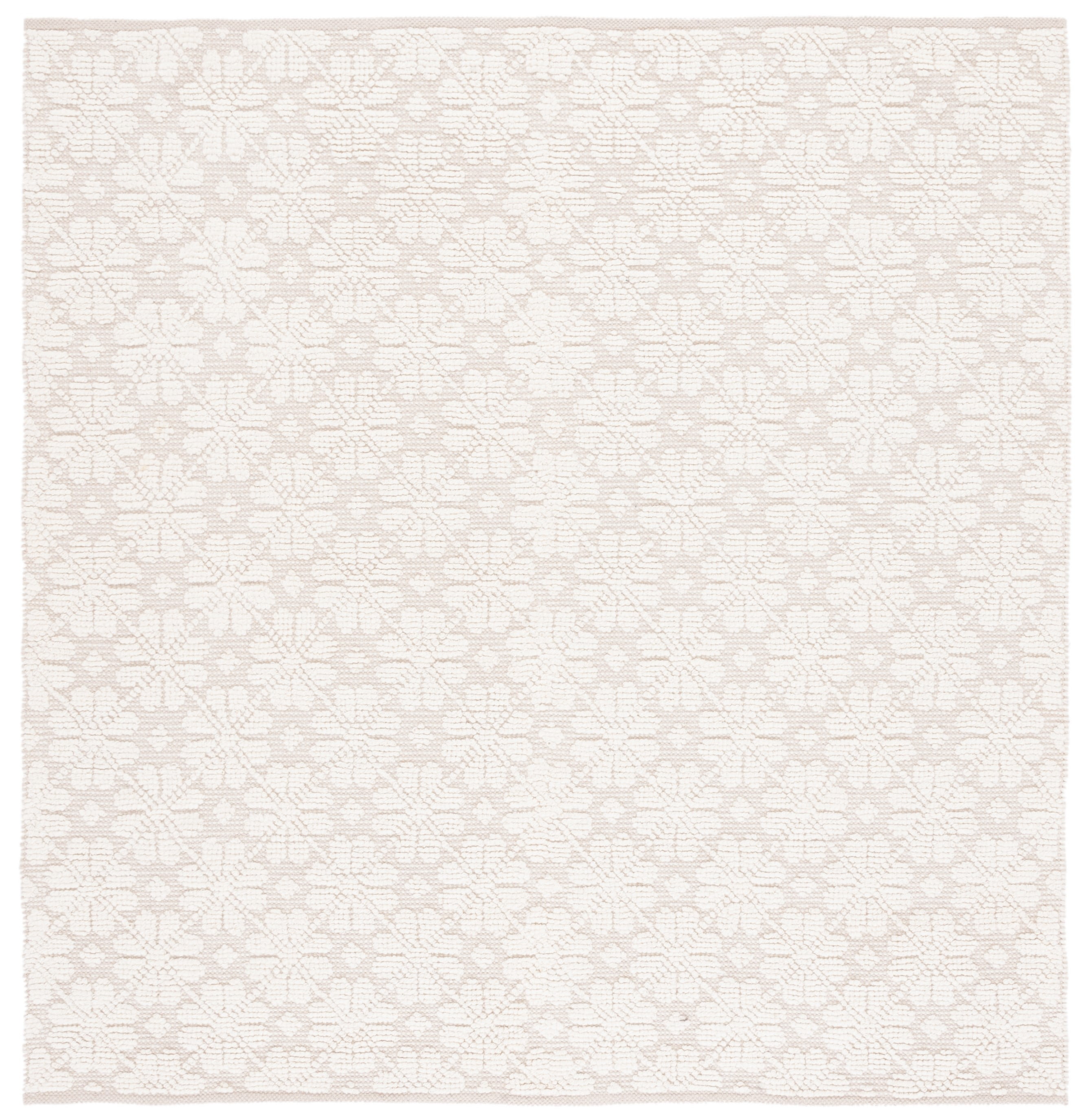 Ivory Hand-Knotted Wool and Cotton Square Area Rug