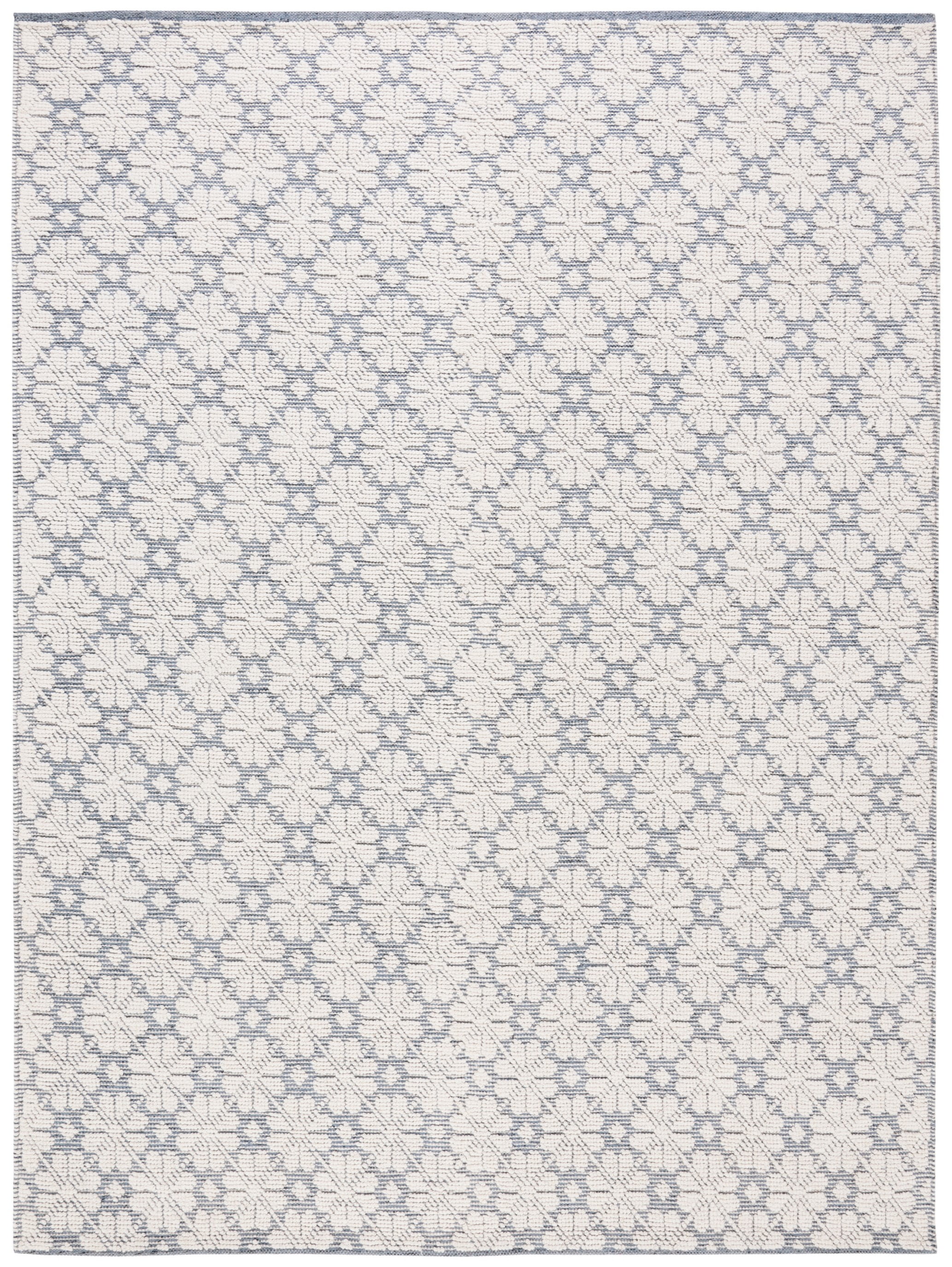 Ivory and Blue Hand-Knotted Wool 8' x 10' Area Rug