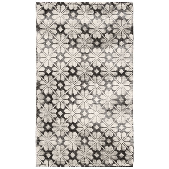 SAFAVIEH Vermont Orval Geometric Floral Wool Area Rug, Ivory/Black, 3' x 5'
