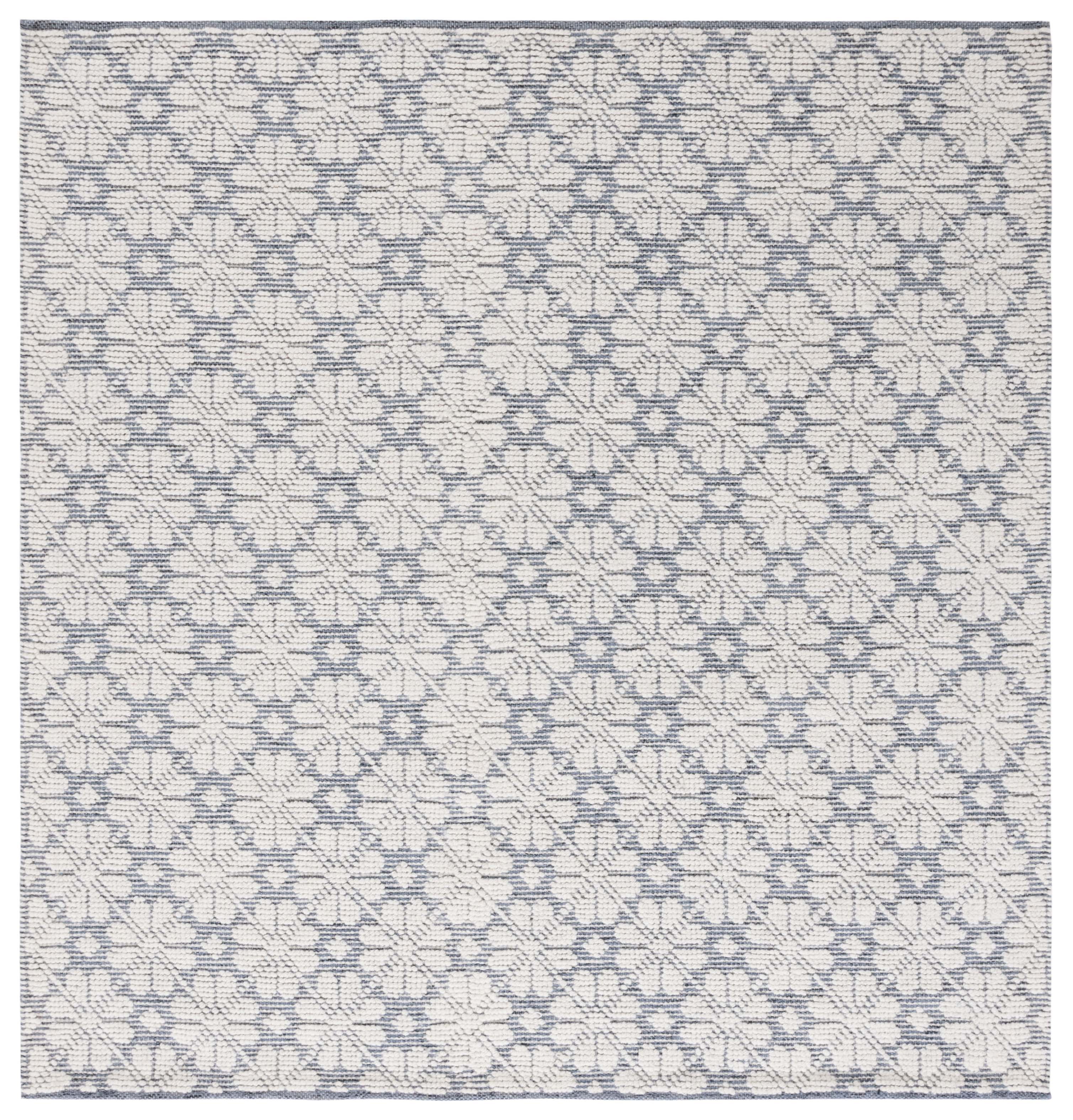 SAFAVIEH Vermont Orval Geometric Floral Wool Area Rug, Ivory/Blue, 6' x 6' Square