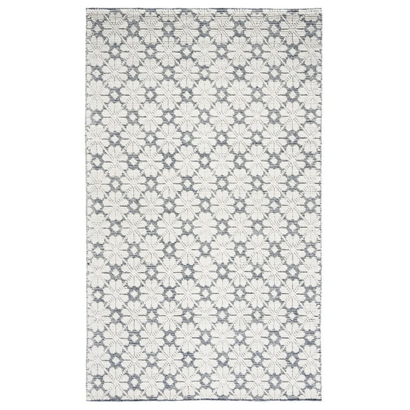 SAFAVIEH Vermont Orval Geometric Floral Wool Area Rug, Ivory/Blue, 6' x 9'