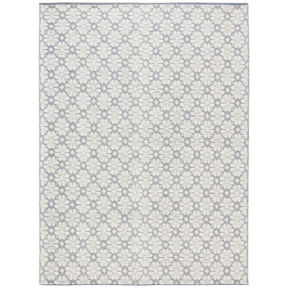 SAFAVIEH Vermont Orval Geometric Floral Wool Area Rug, Ivory/Blue, 9' x 12'