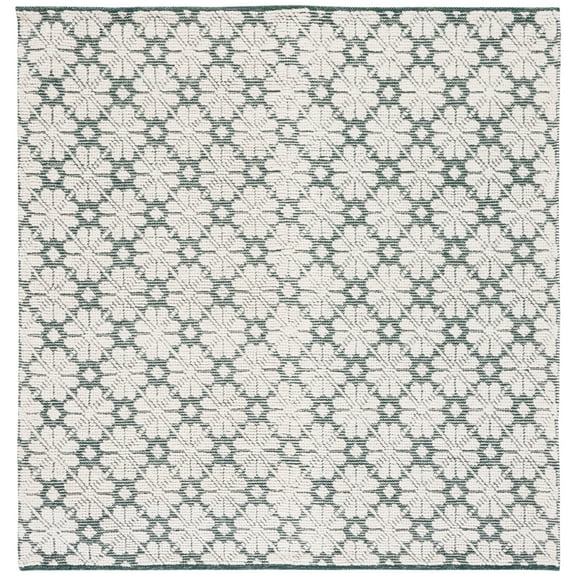 SAFAVIEH Vermont Orval Geometric Floral Wool Area Rug, Ivory/Green, 6' x 6' Square