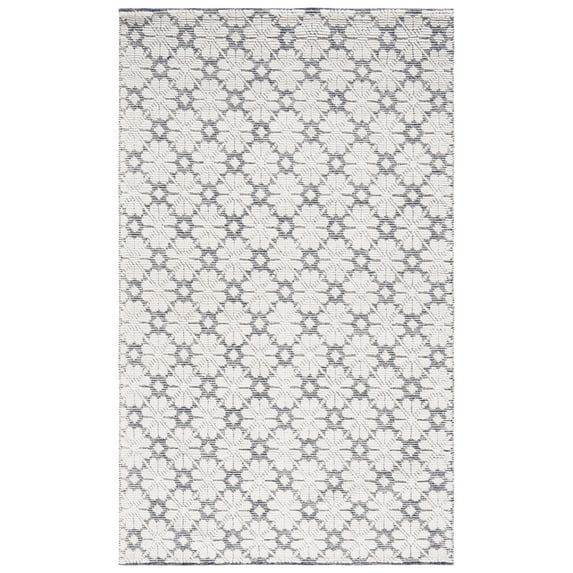 SAFAVIEH Vermont Orval Geometric Floral Wool Area Rug, Ivory/Navy, 4' x 6'