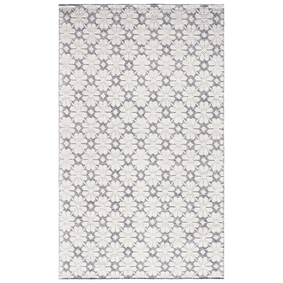 SAFAVIEH Vermont Orval Geometric Floral Wool Area Rug, Ivory/Navy, 5' x 8'
