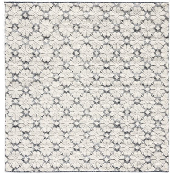 SAFAVIEH Vermont Orval Geometric Floral Wool Area Rug, Ivory/Navy, 6' x 6' Square