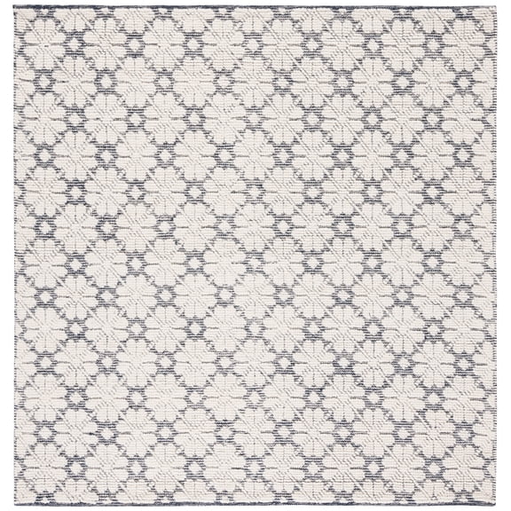 SAFAVIEH Vermont Orval Geometric Floral Wool Area Rug, Ivory/Navy, 6' x 6' Square