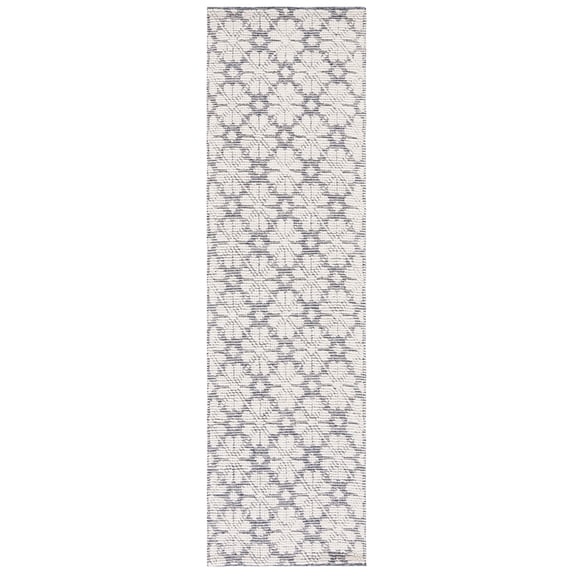 SAFAVIEH Vermont Orval Geometric Floral Wool Runner Rug, Ivory/Navy, 2'3" x 8'