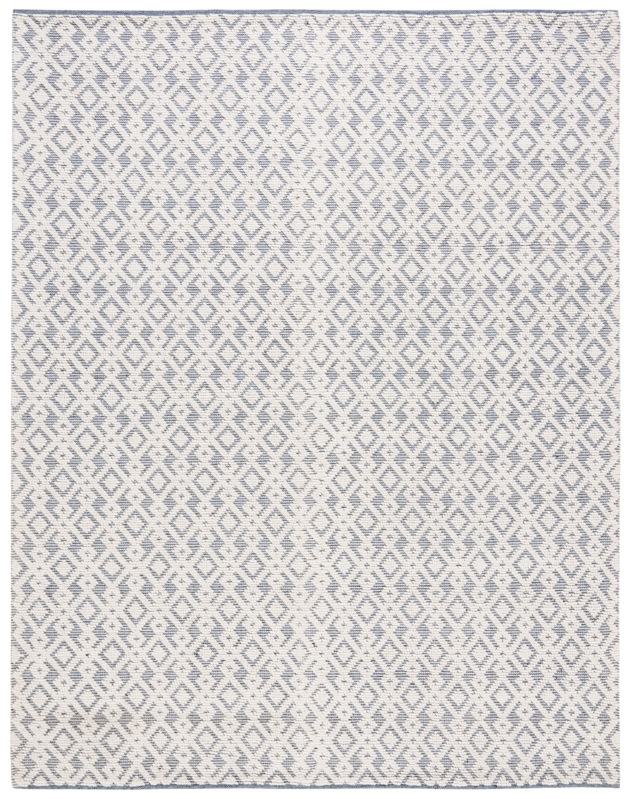 Handmade Blue Geometric Wool and Cotton 8' x 10' Rug