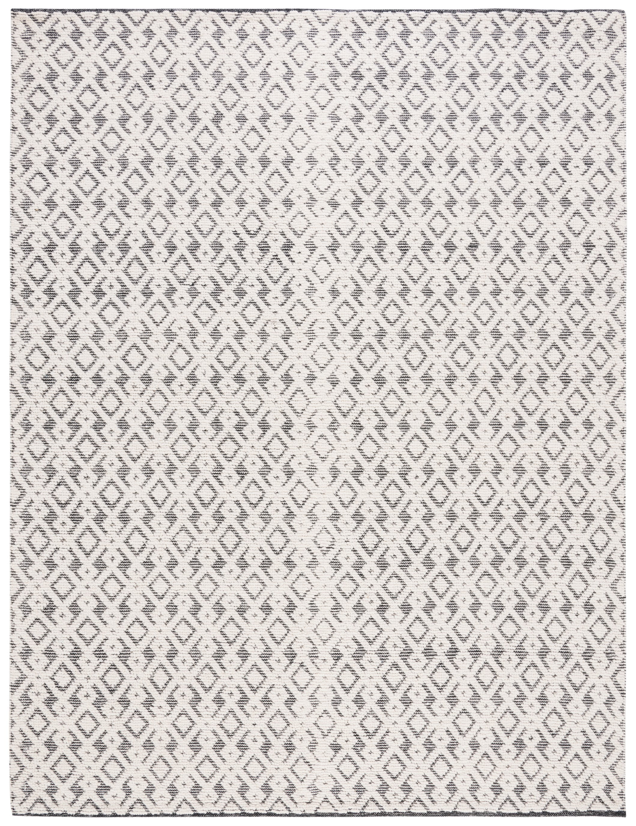 Handmade Black and Ivory Geometric Wool Area Rug, 9' x 12'