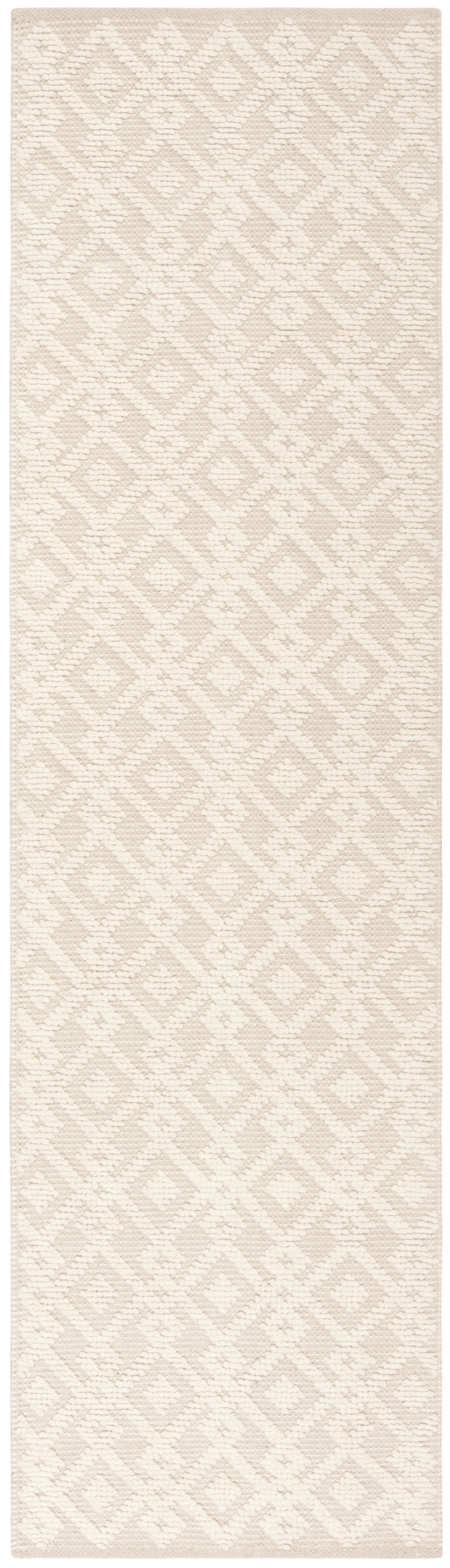 Elegant Ivory Tufted Runner Rug 27" x 16", Handmade Wool & Cotton