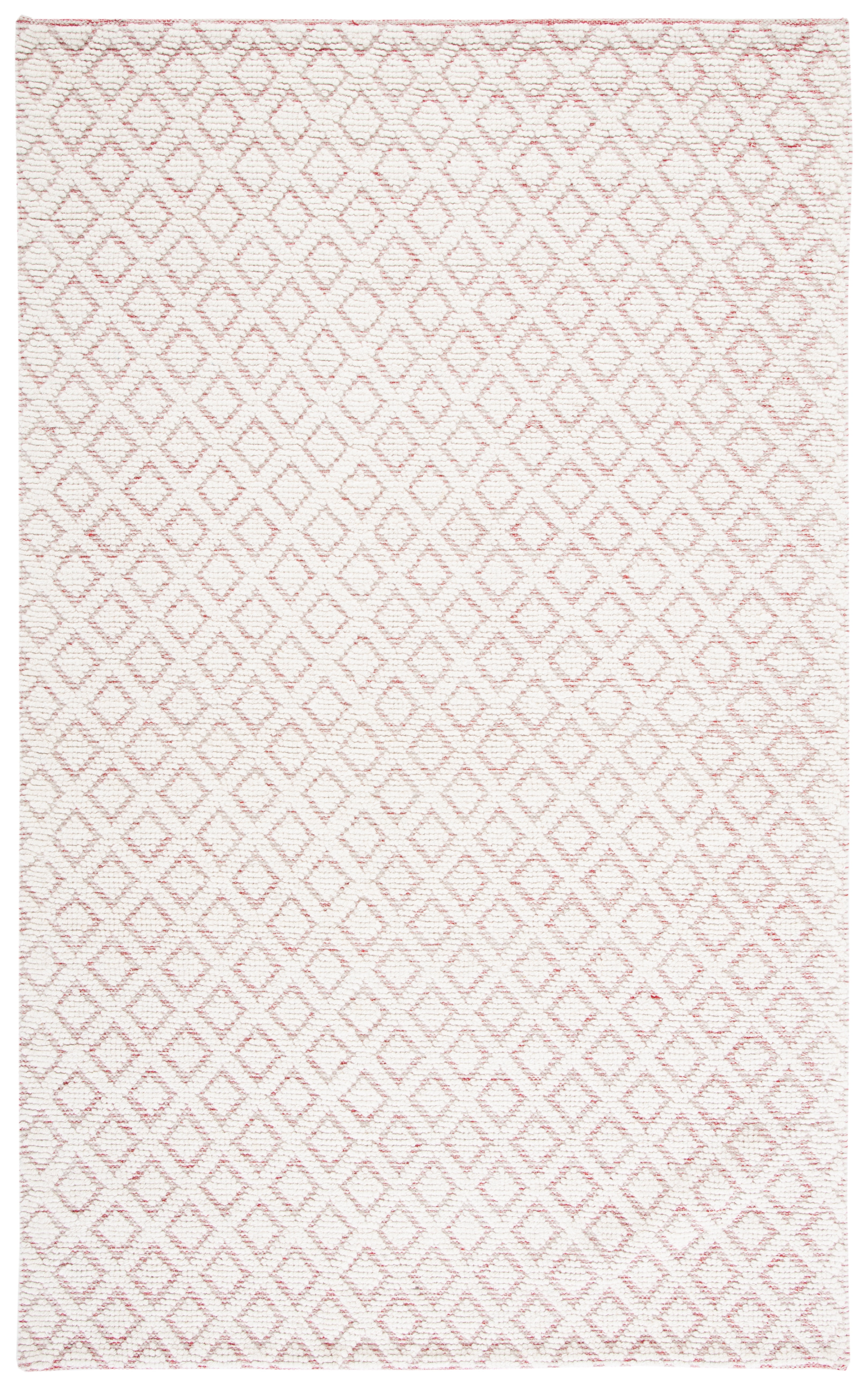 Ivory and Red Hand-Knotted Wool Rectangular Area Rug