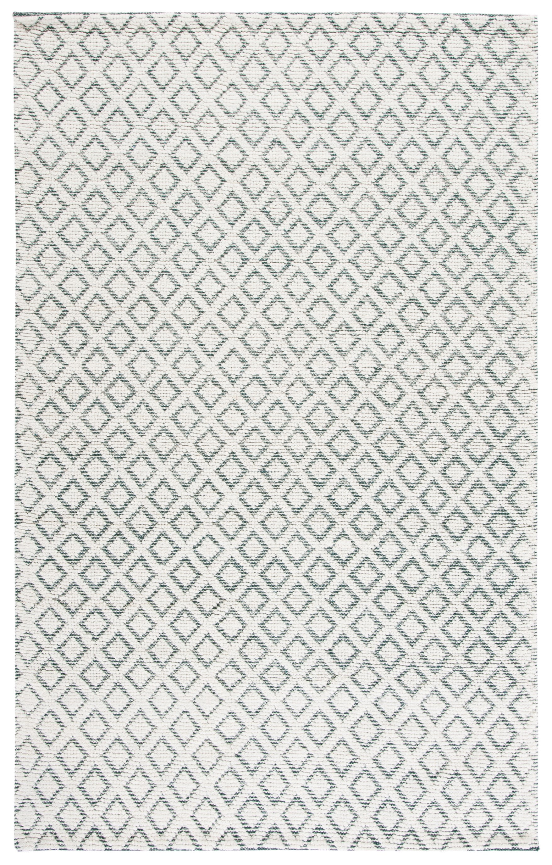 Ivory and Green Hand-Knotted Wool 6' x 9' Area Rug
