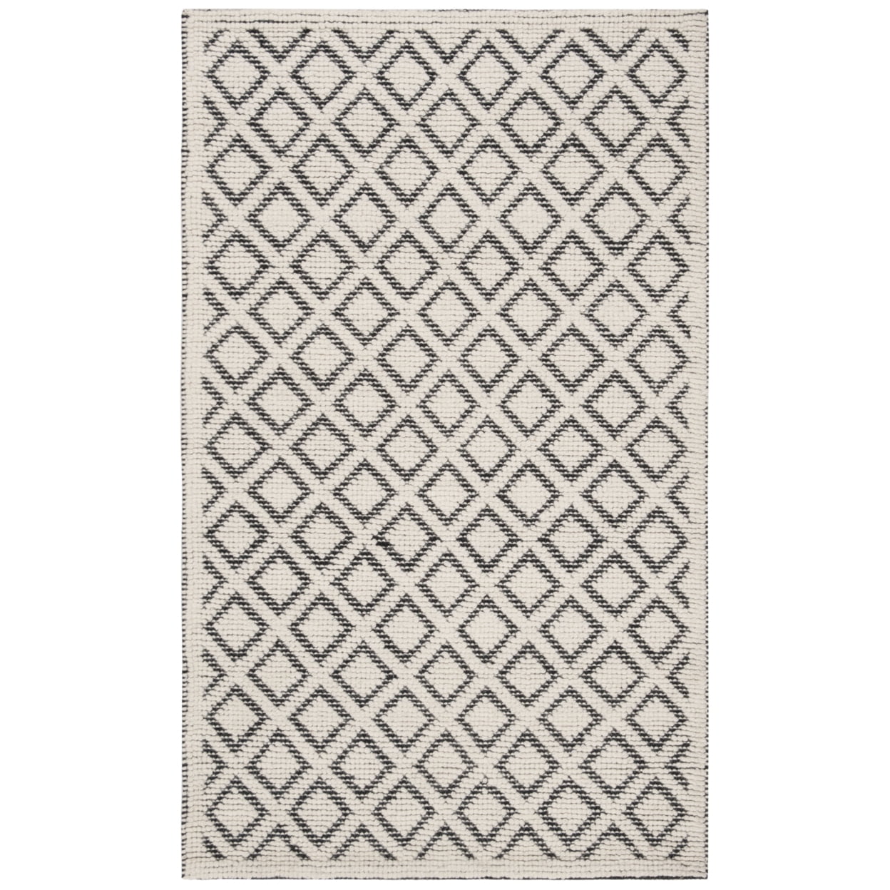 Ivory and Black Hand-Knotted Wool Area Rug, 3' x 5'