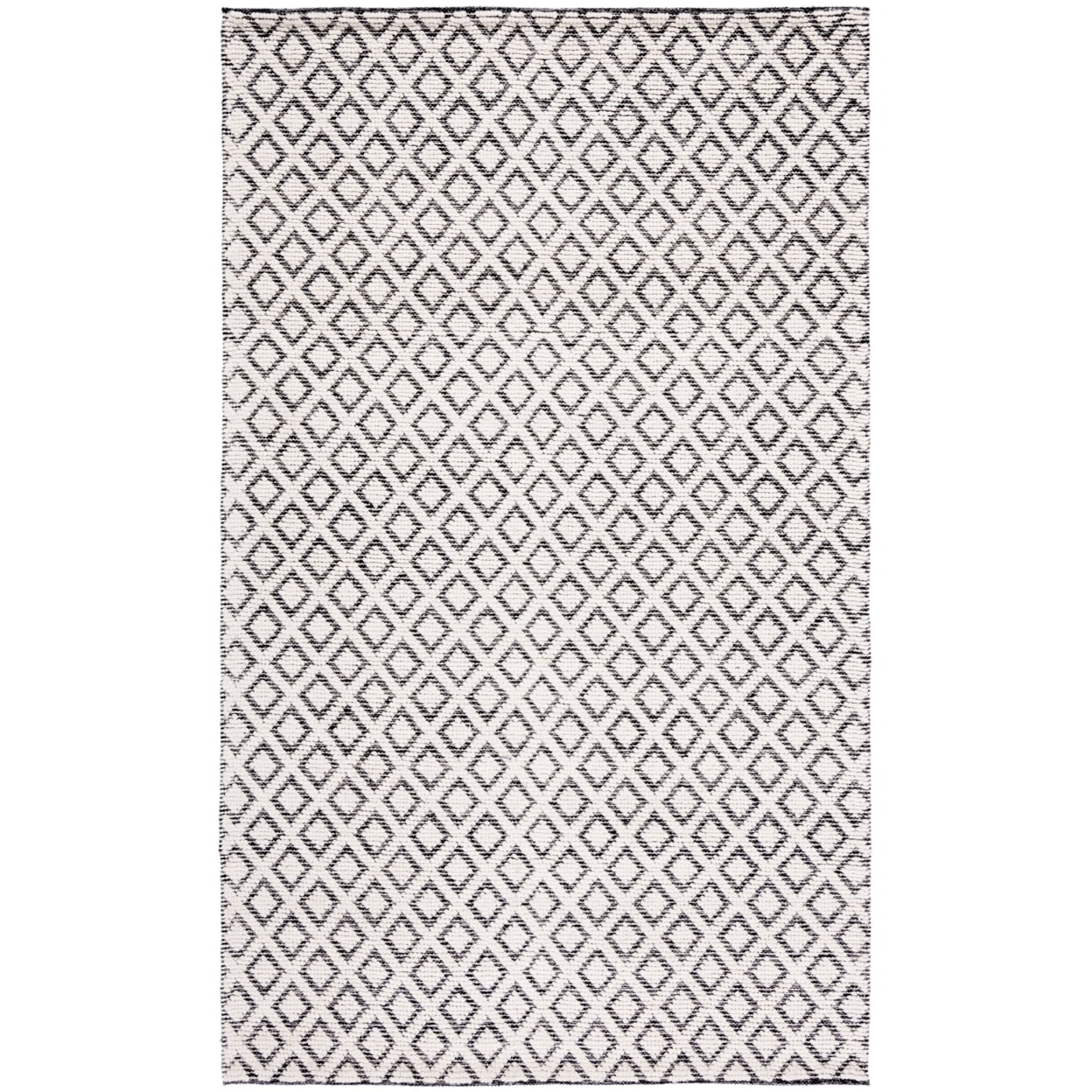Ivory and Black Hand-Knotted Wool 4' x 6' Area Rug