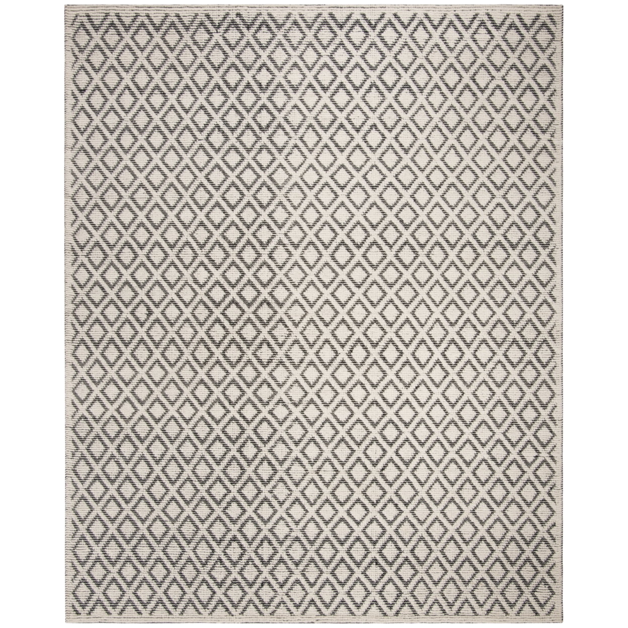 Ivory and Black Handmade Wool Rectangular Area Rug 9' x 12'