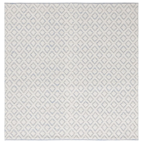 SAFAVIEH Vermont Thurstan Geometric Wool Area Rug, Ivory/Light Blue, 6' x 6' Square
