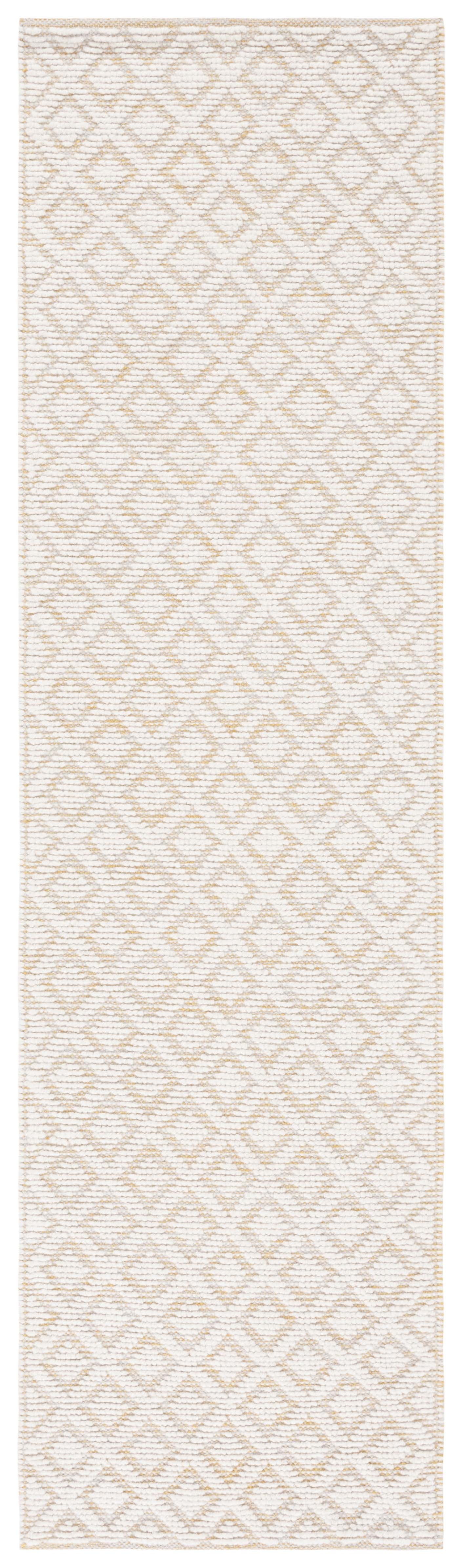 Ivory and Gold Hand-Knotted Wool Runner Rug, 2'3" x 8'