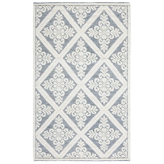 SAFAVIEH Vermont Trinity Floral Geometric Wool Area Rug, 5' x 8', Ivory/Blue