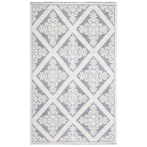 SAFAVIEH Vermont Trinity Floral Geometric Wool Area Rug, 5' x 8', Ivory/Blue