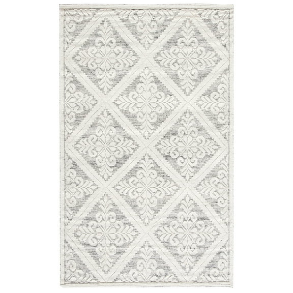 SAFAVIEH Vermont Trinity Floral Geometric Wool Area Rug, 6' x 9', Ivory/Grey