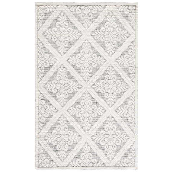 SAFAVIEH Vermont Trinity Floral Geometric Wool Area Rug, 6' x 9', Ivory/Grey