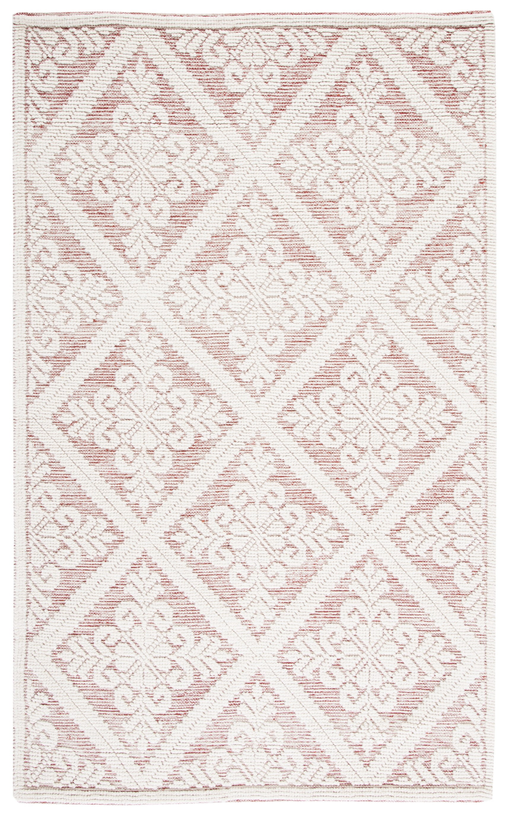 Ivory and Red Hand-Knotted Wool 6' x 9' Area Rug