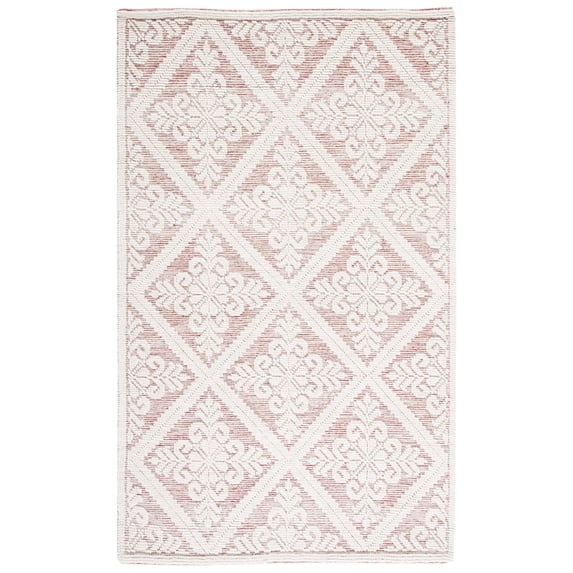 SAFAVIEH Vermont Trinity Floral Geometric Wool Area Rug, 6' x 9', Ivory/Red