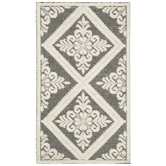 SAFAVIEH Vermont Trinity Floral Geometric Wool Area Rug, Ivory/Black, 2'3" x 4'