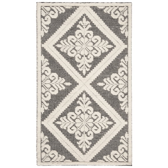 SAFAVIEH Vermont Trinity Floral Geometric Wool Area Rug, Ivory/Black, 4' x 6'