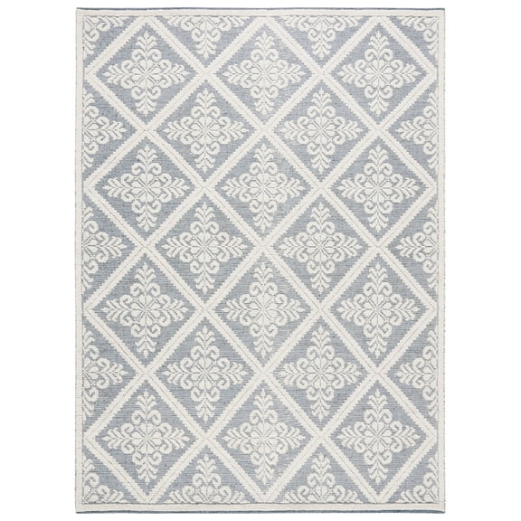 SAFAVIEH Vermont Trinity Floral Geometric Wool Area Rug, Ivory/Blue, 9' x 12'