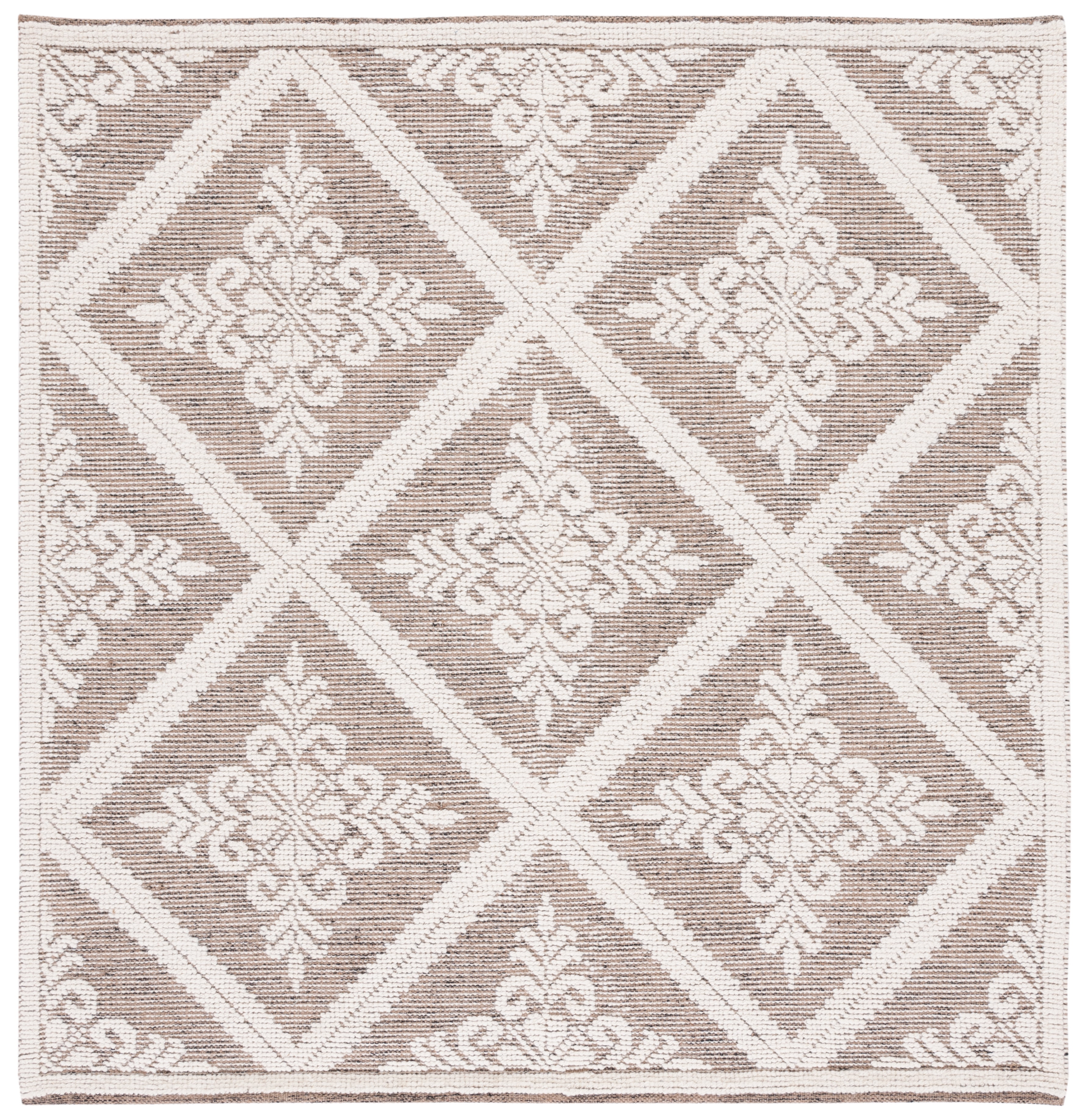 Ivory Elegance 6' Square Hand-Knotted Wool Area Rug