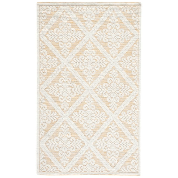 SAFAVIEH Vermont Trinity Floral Geometric Wool Area Rug, Ivory/Gold, 4' x 6'