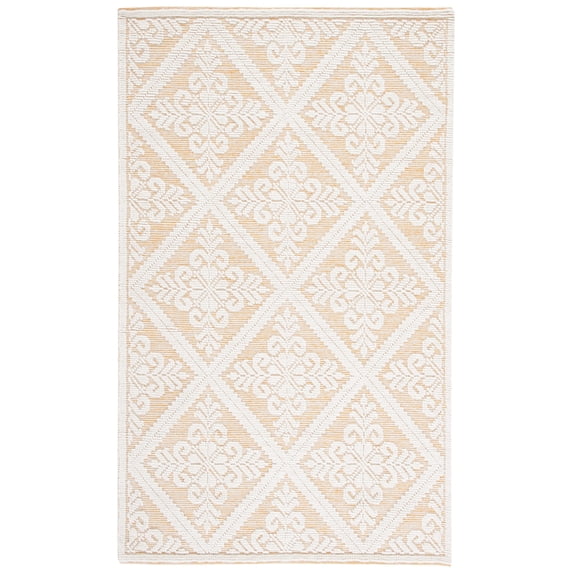 SAFAVIEH Vermont Trinity Floral Geometric Wool Area Rug, Ivory/Gold, 4' x 6'