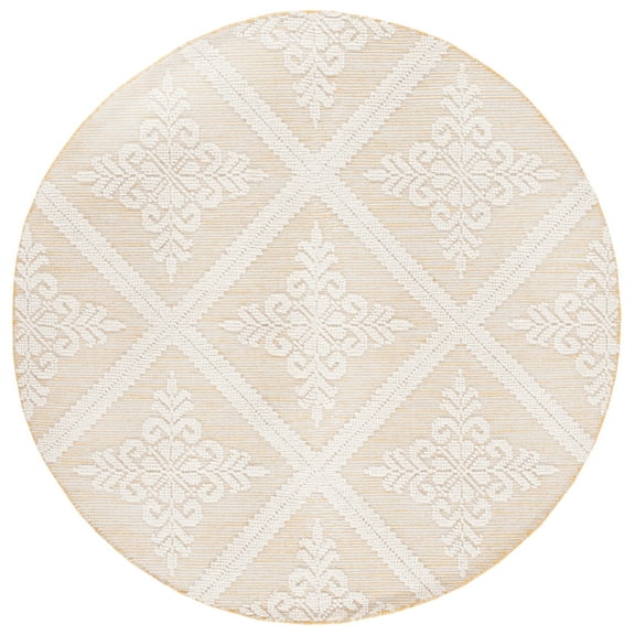 SAFAVIEH Vermont Trinity Floral Geometric Wool Area Rug, Ivory/Gold, 6' x 6' Round