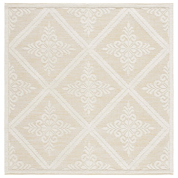 SAFAVIEH Vermont Trinity Floral Geometric Wool Area Rug, Ivory/Gold, 6' x 6' Square