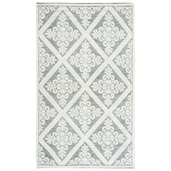 SAFAVIEH Vermont Trinity Floral Geometric Wool Area Rug, Ivory/Green, 4' x 6'