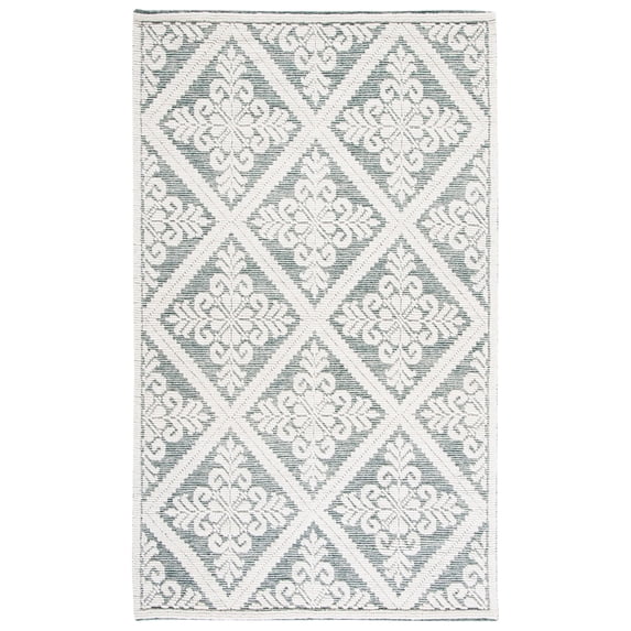 SAFAVIEH Vermont Trinity Floral Geometric Wool Area Rug, Ivory/Green, 4' x 6'