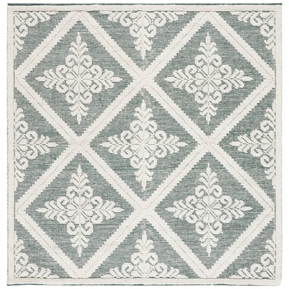 SAFAVIEH Vermont Trinity Floral Geometric Wool Area Rug, Ivory/Green, 6' x 6' Square