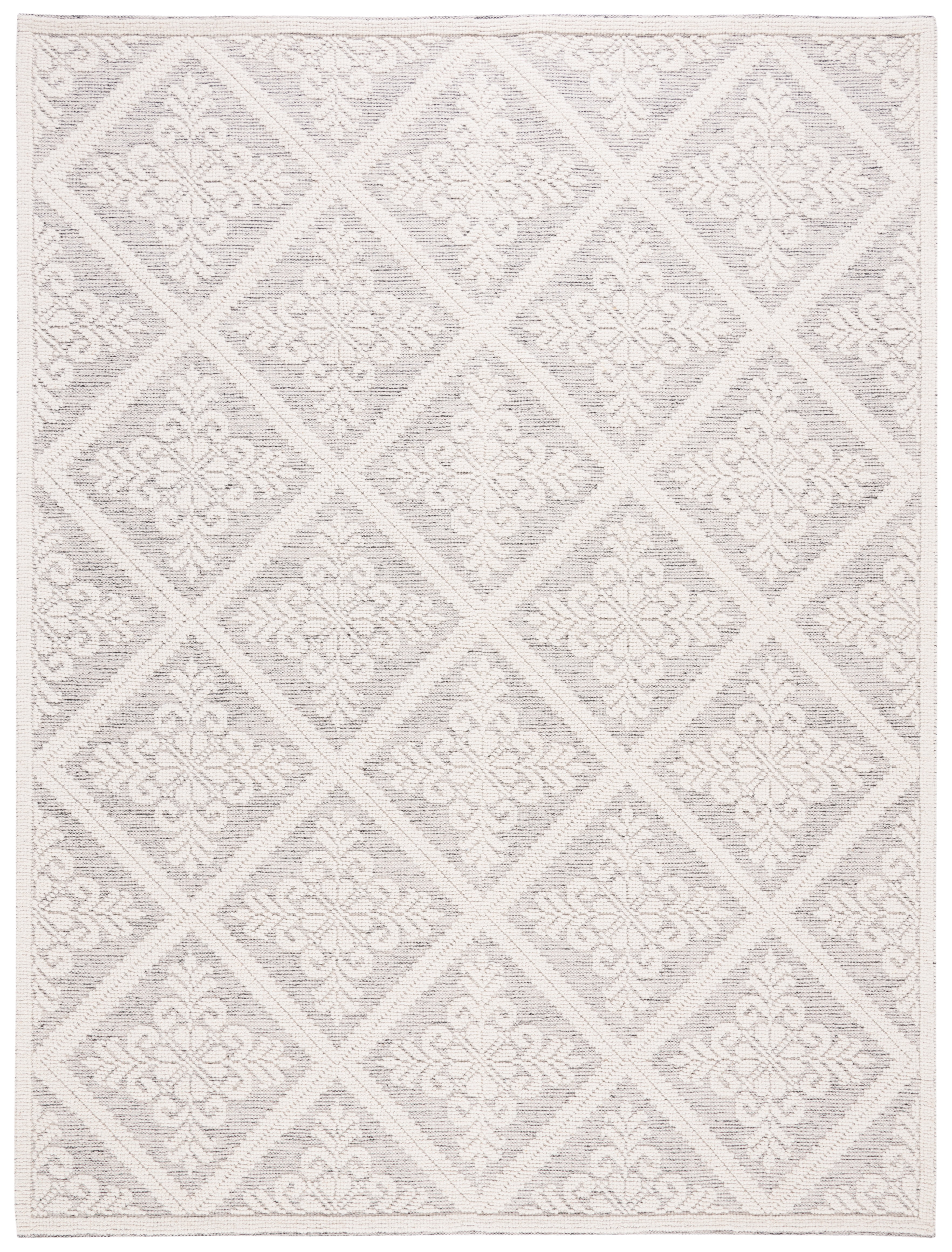 Ivory and Grey Tufted Wool 9' x 12' Area Rug